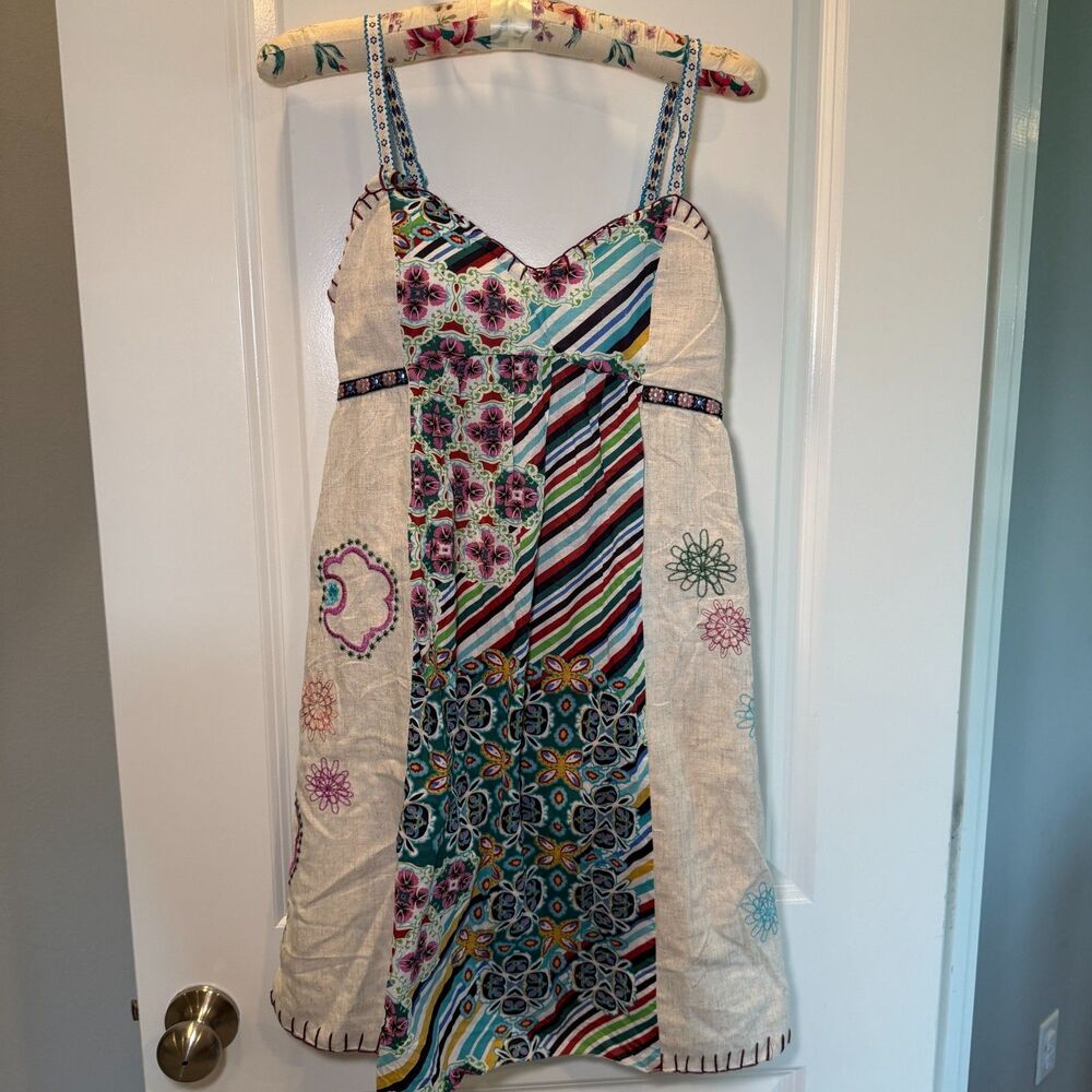 Lucy & Co. Y2K Mixed Media Patchwork Baby Doll Dress Boho Cotton Medium